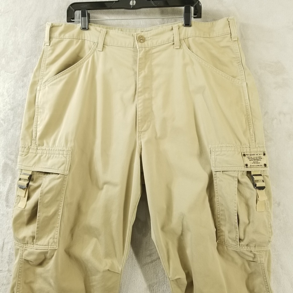 Vintage Polo Jeans Co Cargo Pants Men‎ 39 x 30.5 Beige Military Paratrooper Y2K - Picture 3 of 10